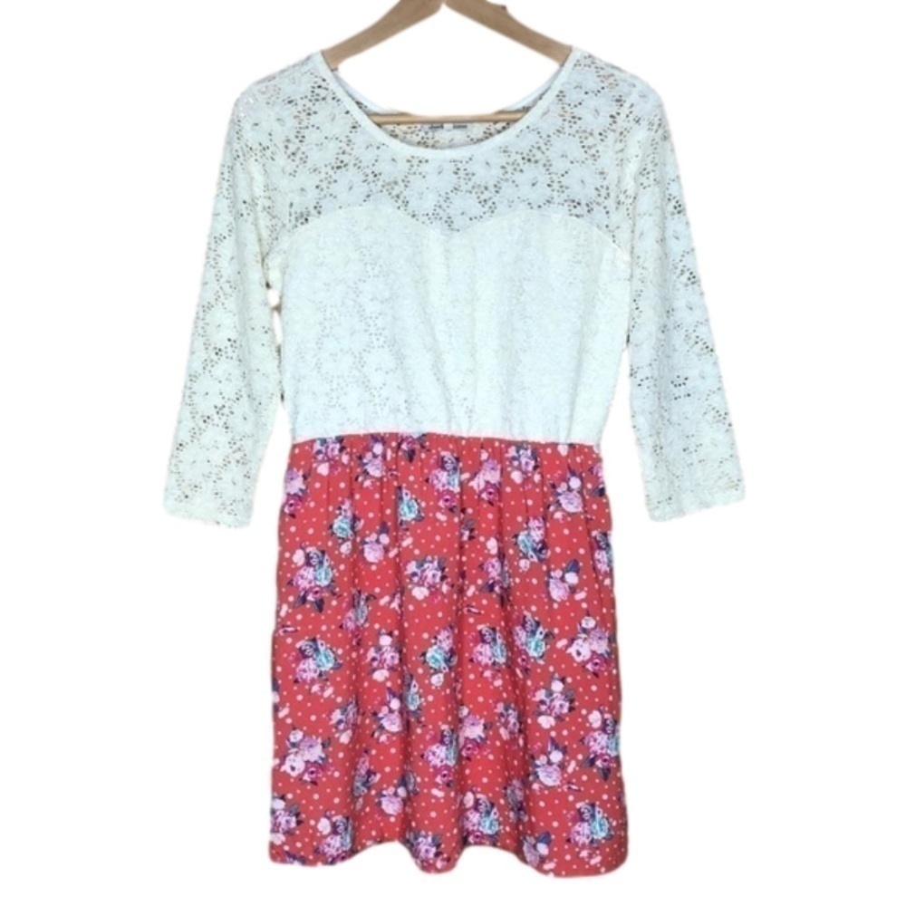 Charlotte Russe embroidered lace bodice floral skirt dress size L